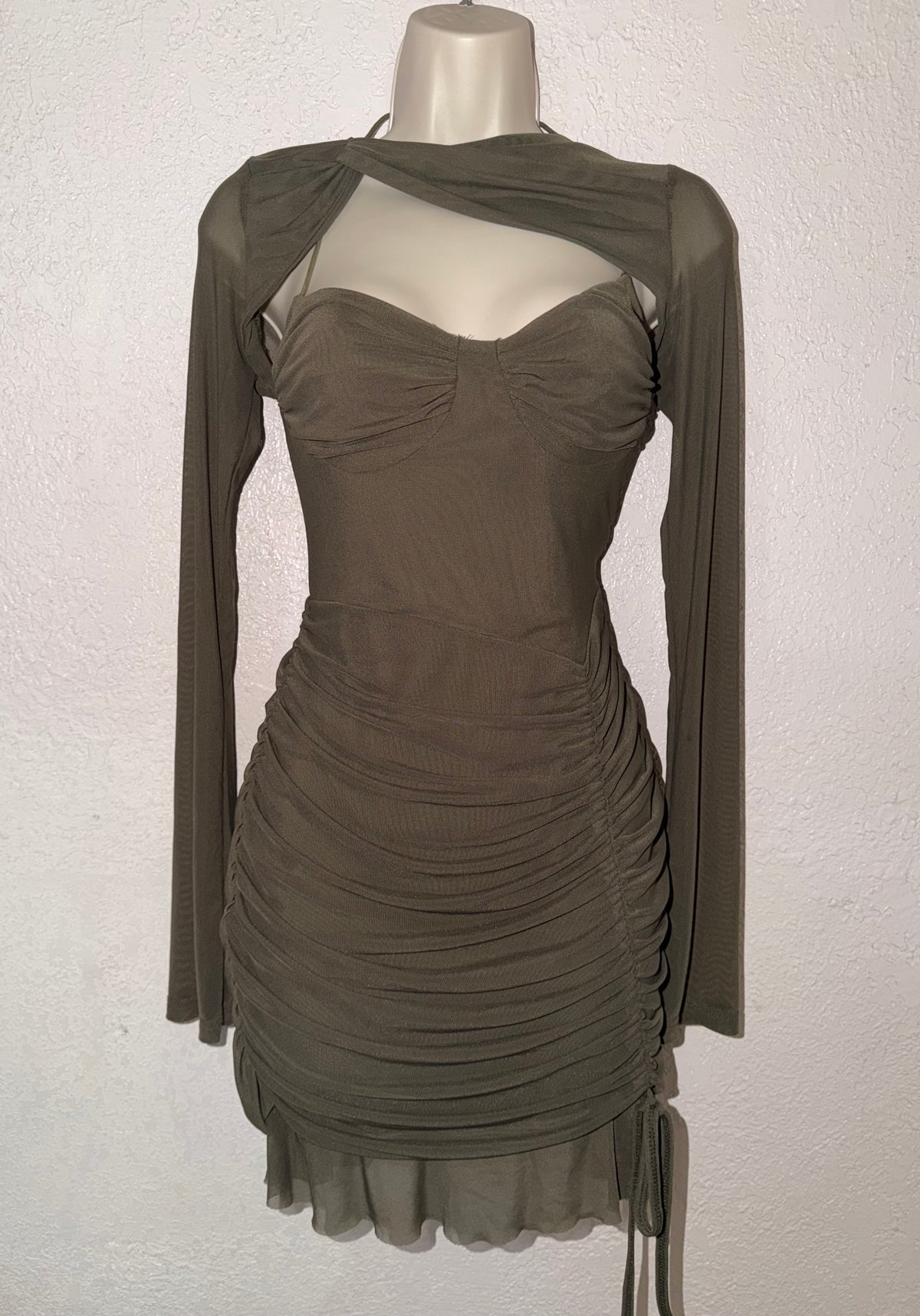 Dirty Martini Ruched Mini Dress 🫒 EUC
