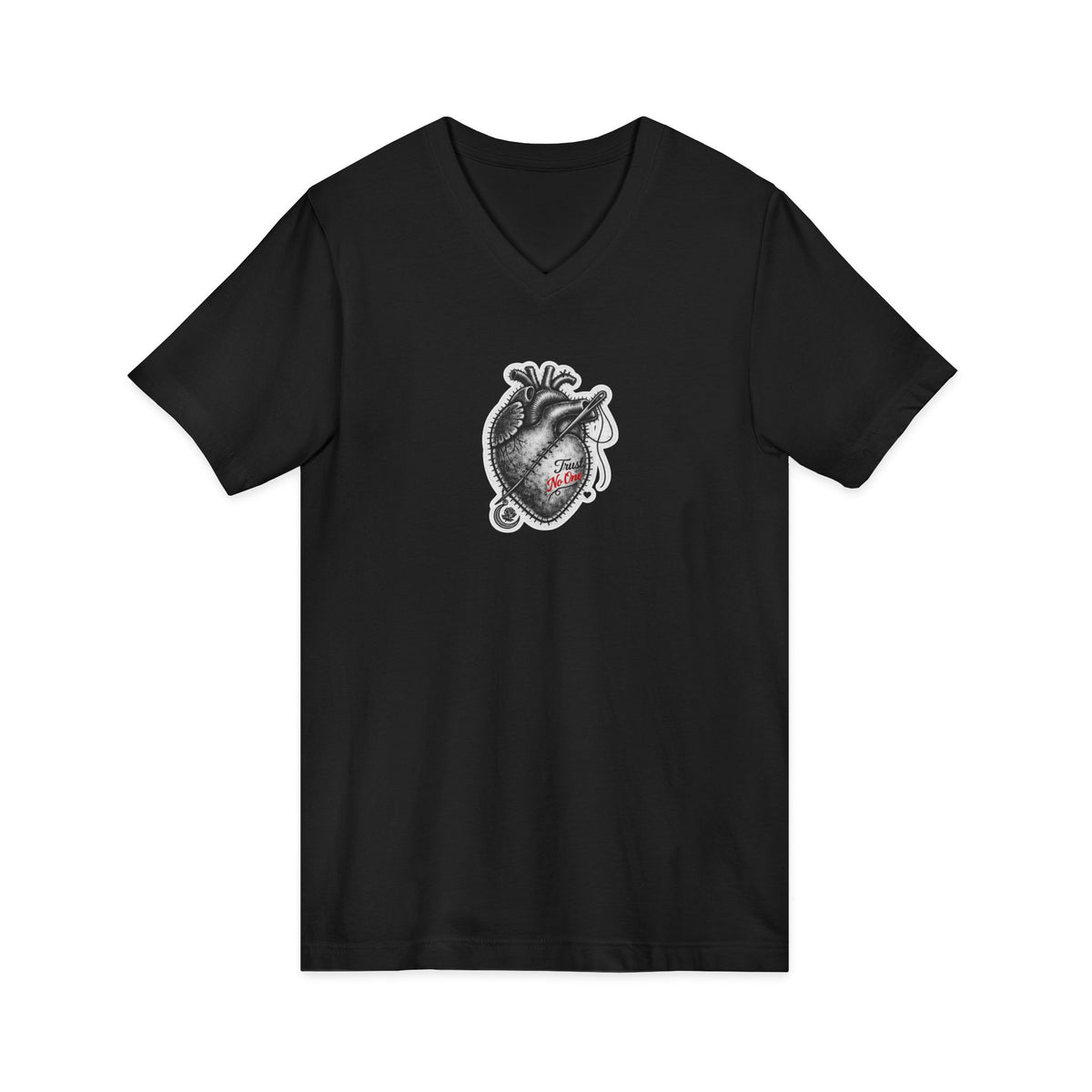 Trust No One Stitched Anatomical Heart V-Neck Tee — No One's Daughters (Charity)